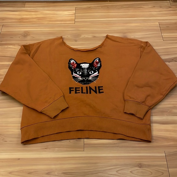 Tops - Feline Scoop Neck Cat Sweatshirt